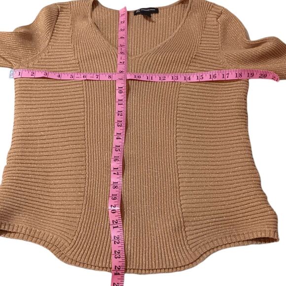 INC Knit Pullover Top Sweater XL Gold Metallic VNeck Event Career Office Holiday - Picture 4 of 8